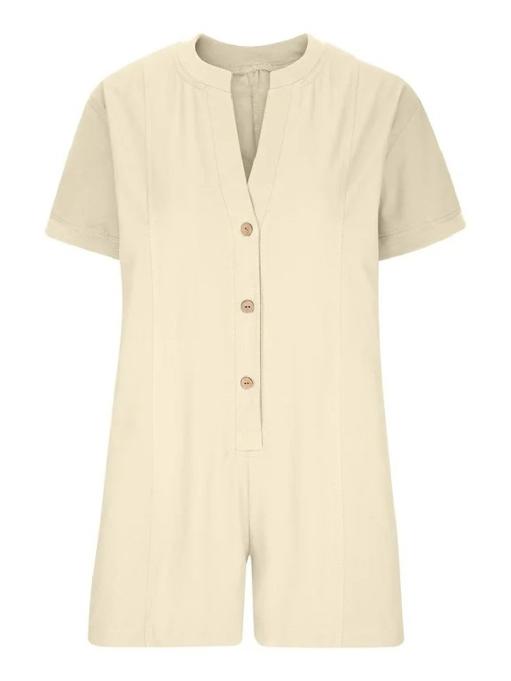 Beige Oversized Button-Front Romper, Size XS - Picture 2 of 5